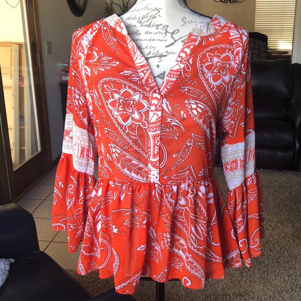 Orange bell sleeve top